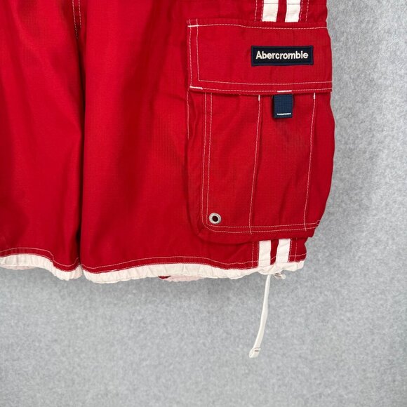 Abercrombie Fitch VTG Tugger Swim Trunks Shorts Size L Red White Baggy Cargo Y2K - Picture 3 of 14